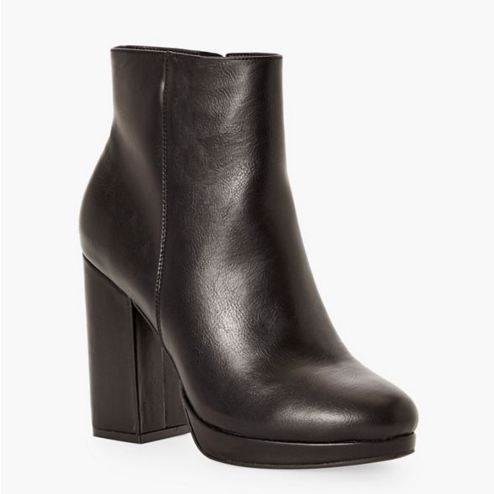 Josie black booties. Padded for extra comfort. Faux Leather. 4.13 heel height.